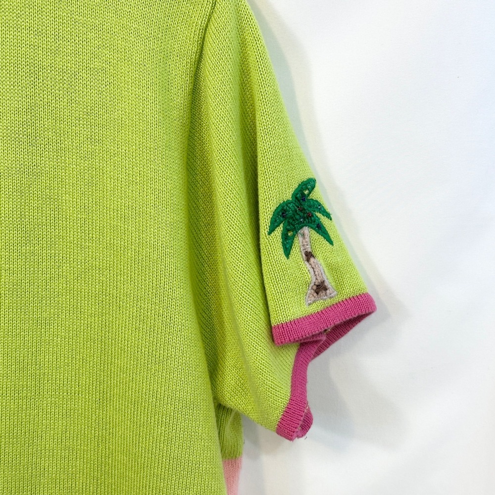 VTG‎ Jack B Quick Large Sweater Flamingo Beaded Zip Beachy Coastal Novelty 345 - Picture 9 of 11